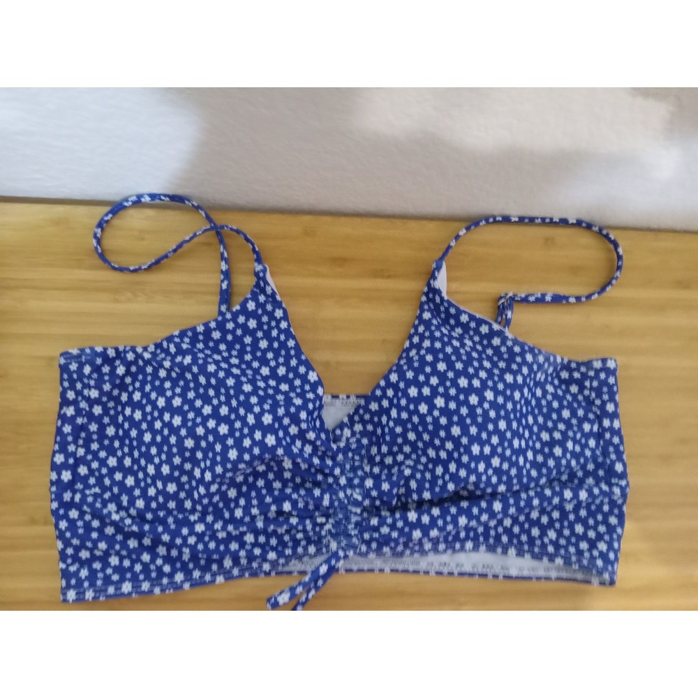 Blue Ditsy Floral Ruched Bikini Set Two Piece Swimsuit Medium Removeable cups‎ - Picture 2 of 6
